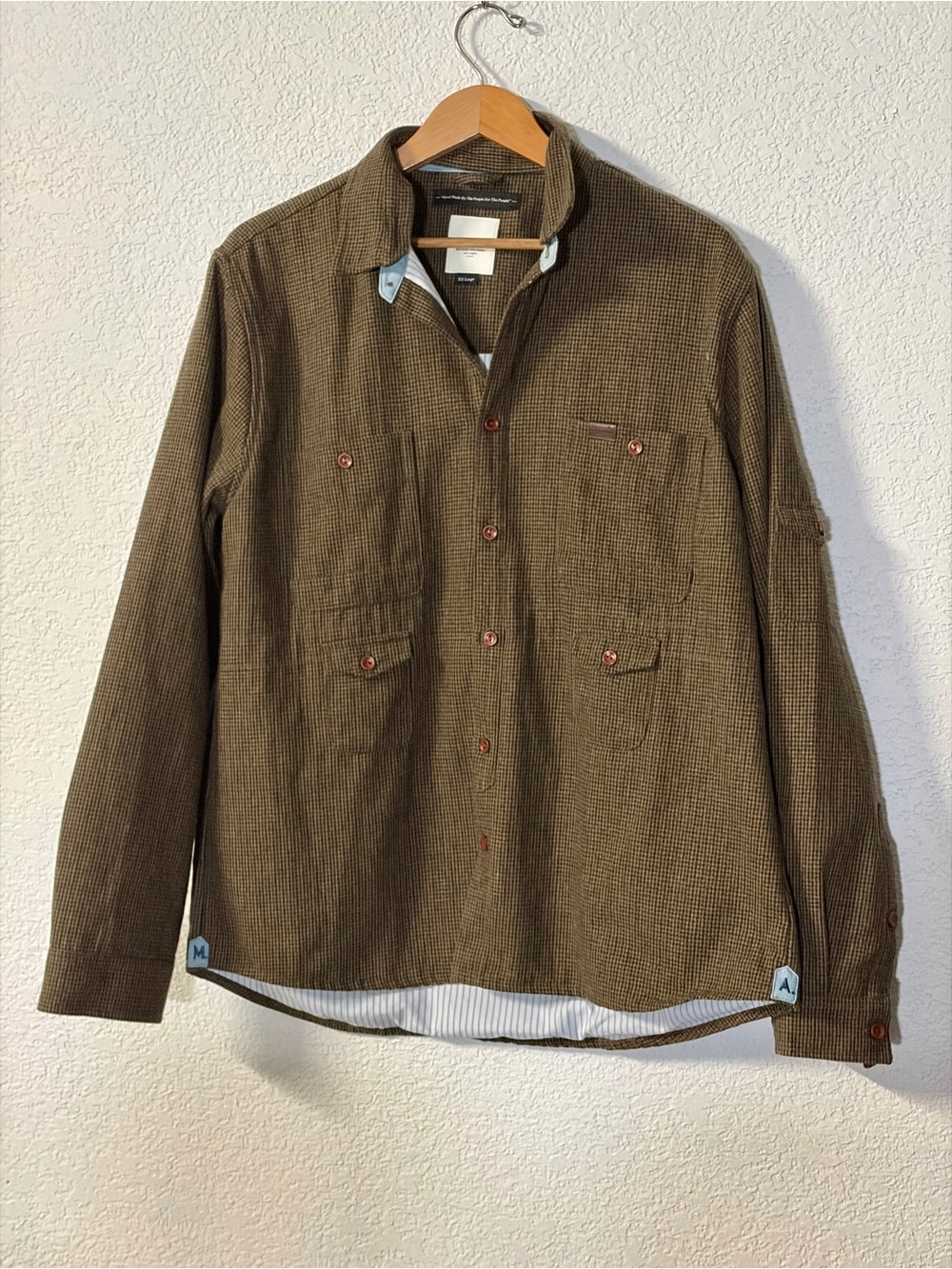 Men's Marshall Artist multi pocket button up houndstooth over shirt Jacket XXL